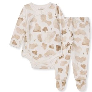 Burt's Bees Baby Cream and Brown Bodysuit with Cow Print